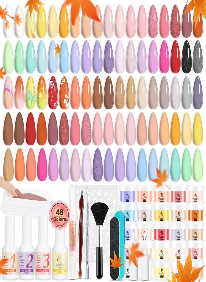 Lavender Violets 62 Pcs Dip Powder Nail Kit Starter, 48 Colors Nude Pink Brown Red Green Blue Purple Glitter with Dip Powder Liquid Set and Essential Manicure Tools for Nail Art Designs G902 - Image 1